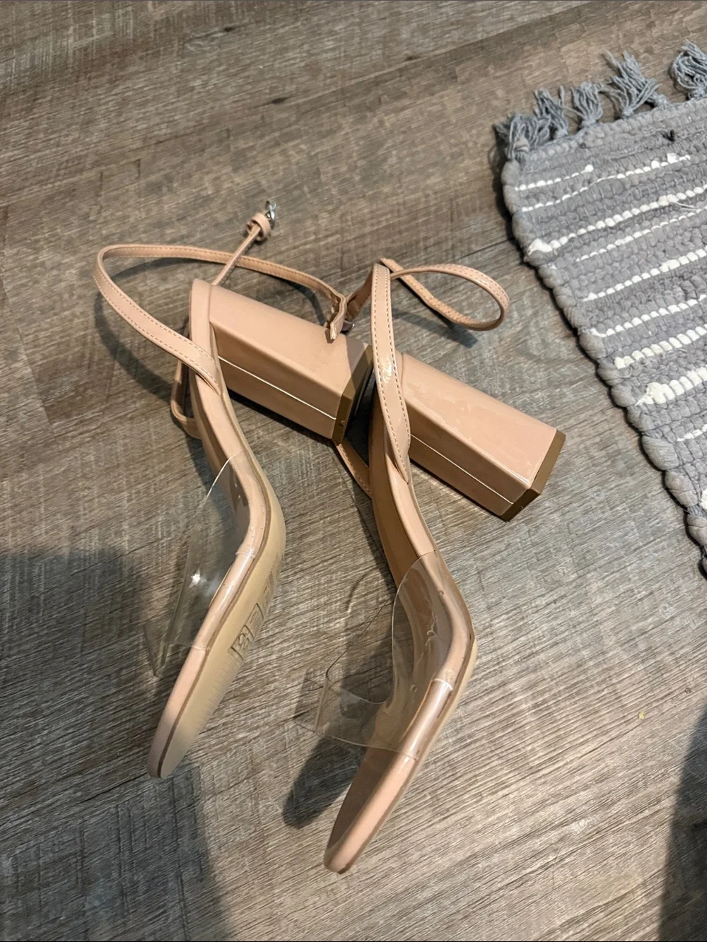 NWOT - BAMBOO Blush Clear Strap Block Heel Sandals